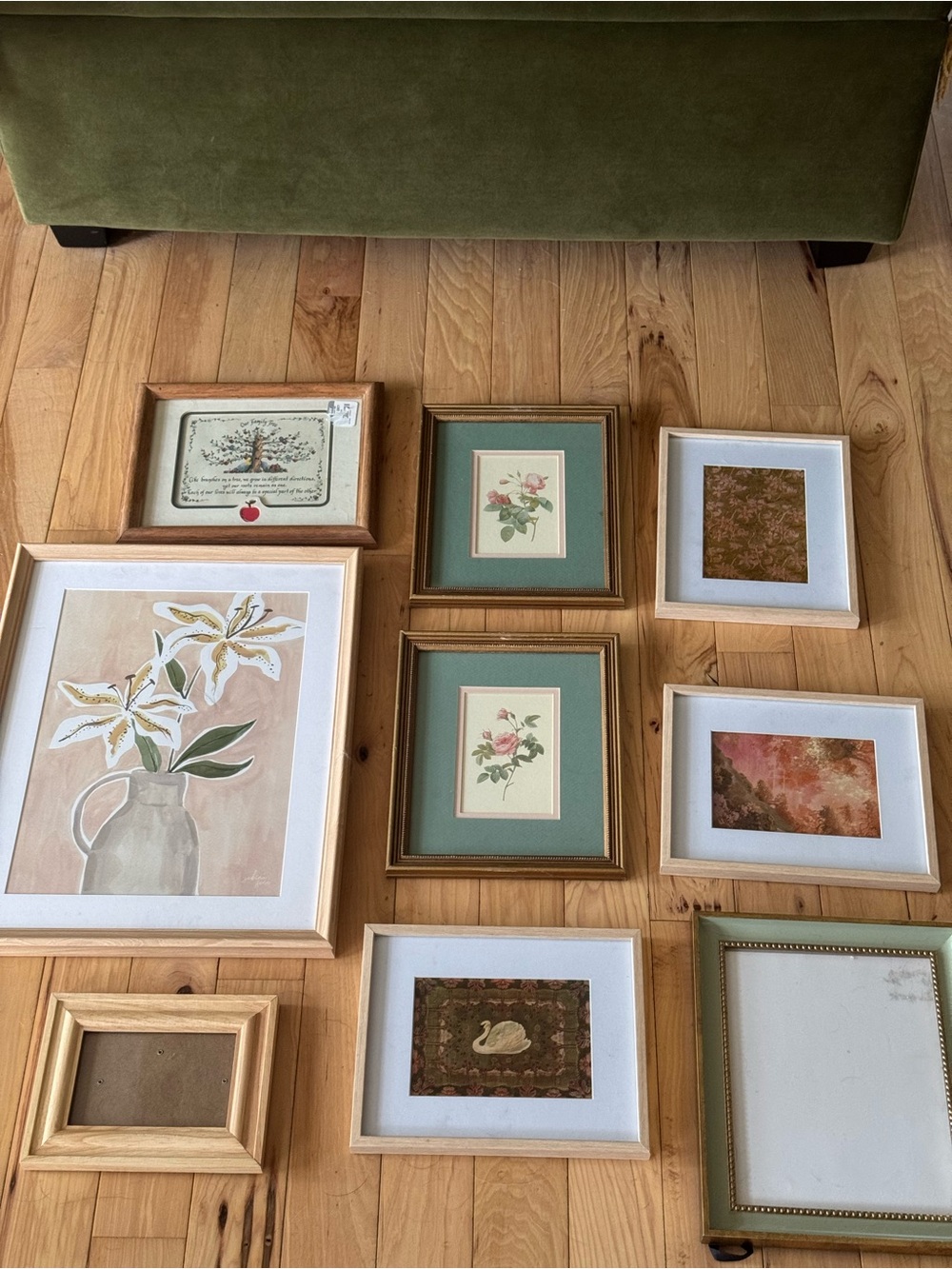 Assorted Framed Home Art Set in Green, White, and Gold